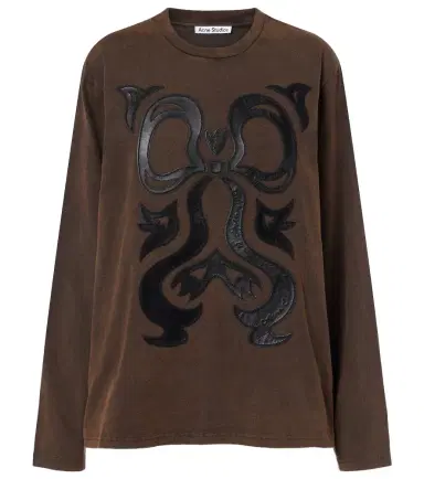 Acne Studios Edden embroidered leather-trimmed cotton jersey T-shirt | Thumbnail 1 Acne Studios Edden embroidered leather-trimmed cotton jersey T-shirt | Thumbnail 1