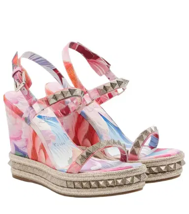 Christian Louboutin Pyra Clou studded floral chiné espadrille wedges | Thumbnail 1 Christian Louboutin Pyra Clou studded floral chiné espadrille wedges | Thumbnail 1