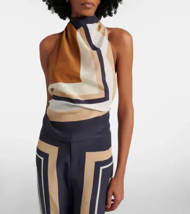 SIR. Printed halterneck silk top | Thumbnail 6