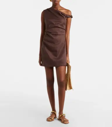 SIR One-shoulder linen minidress | Thumbnail 5