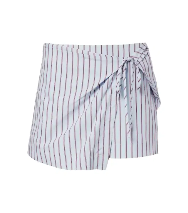 Pinstripe cotton-blend wrap skirt