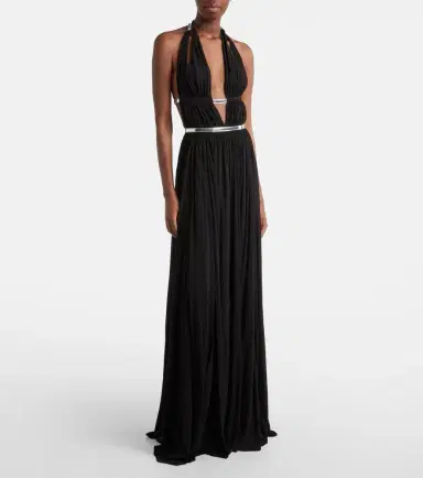 Alaïa Alaïa Leather-trimmed draped gown | Thumbnail 4