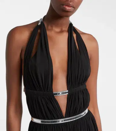 Alaïa Alaïa Leather-trimmed draped gown | Thumbnail 6