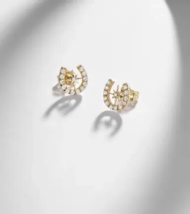 Sydney Evan Horseshoe Starburst 14kt gold stud earrings with diamonds | Thumbnail 2
