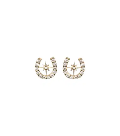 Sydney Evan Horseshoe Starburst 14kt gold stud earrings with diamonds | Thumbnail 1