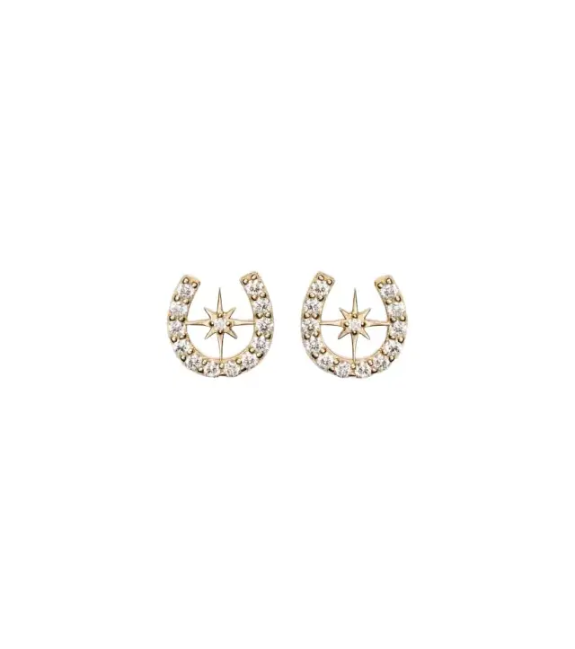 Sydney Evan Horseshoe Starburst 14kt gold stud earrings with diamonds