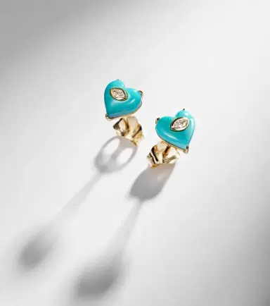 Sydney Evan 14kt gold stud earrings with diamonds and turquoises | Thumbnail 5 Sydney Evan 14kt gold stud earrings with diamonds and turquoises | Thumbnail 5
