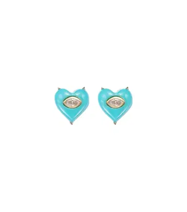 Sydney Evan 14kt gold stud earrings with diamonds and turquoises | Thumbnail 1 Sydney Evan 14kt gold stud earrings with diamonds and turquoises | Thumbnail 1