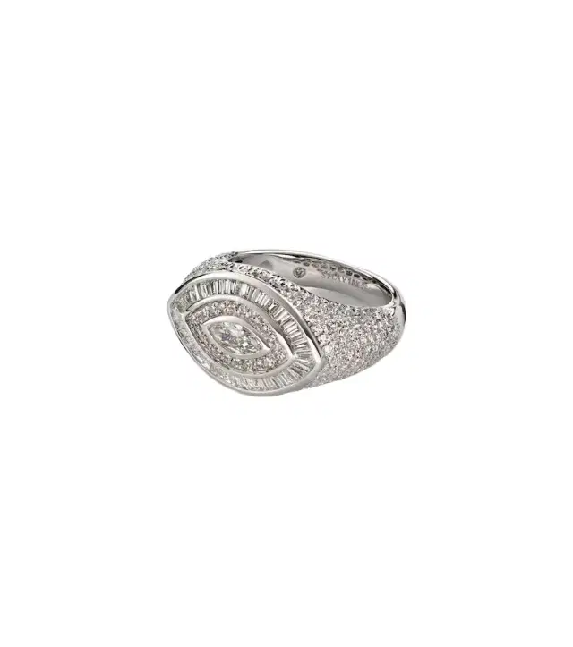 18kt white gold pinky ring with diamonds