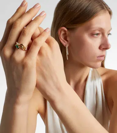 SHAY JEWELRY 18kt yellow gold ring with emeralds | Thumbnail 3
