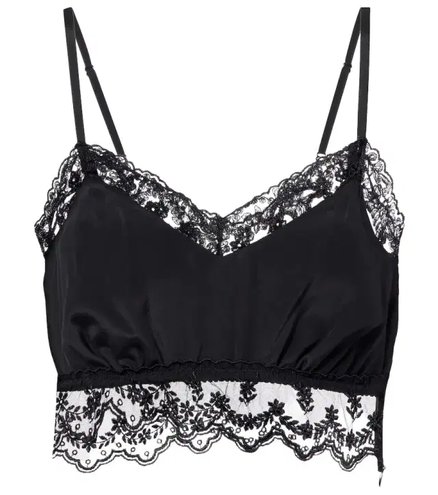 Lace-trimmed crêpe de chine crop top