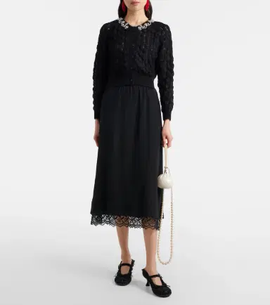 Simone Rocha Lace-trimmed crêpe de chine midi skirt | Thumbnail 2