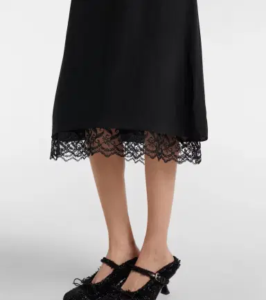Simone Rocha Lace-trimmed crêpe de chine midi skirt | Thumbnail 6