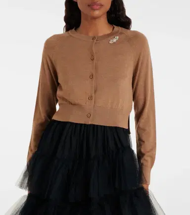 Simone Rocha Embellished cropped wool and silk cardigan | Thumbnail 3
