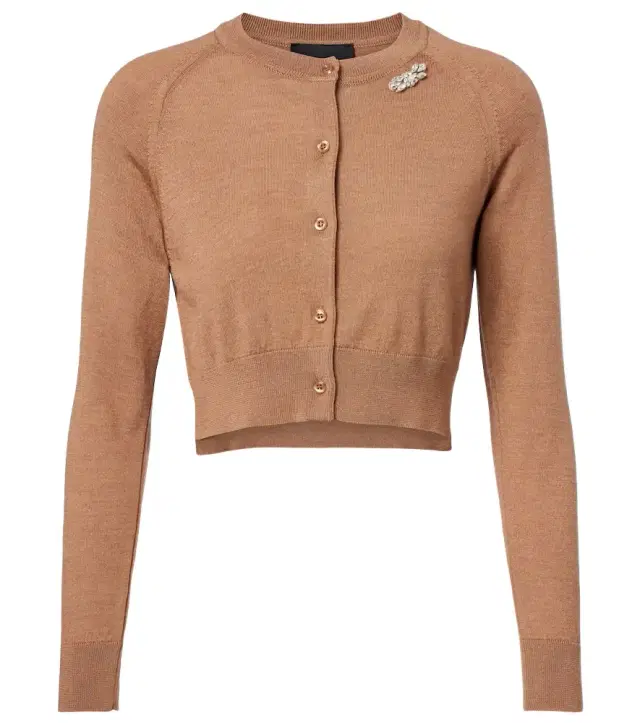 Embellished cropped wool and silk cardigan