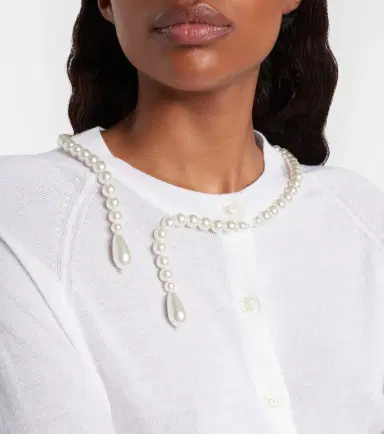 Simone Rocha Faux pearl-embellished wool and silk cardigan | Thumbnail 3