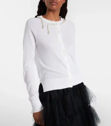 Simone Rocha Faux pearl-embellished wool and silk cardigan | Thumbnail 5