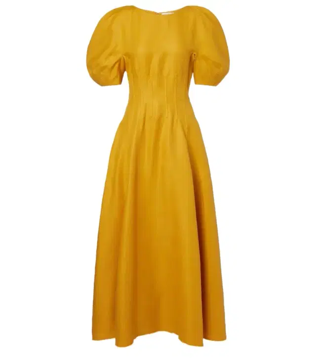 Ranya puff-sleeve linen twill maxi dress