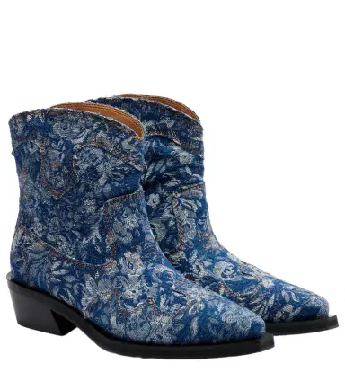 Ganni Low Shaft embroidered jacquard cowboy boots | Thumbnail 1