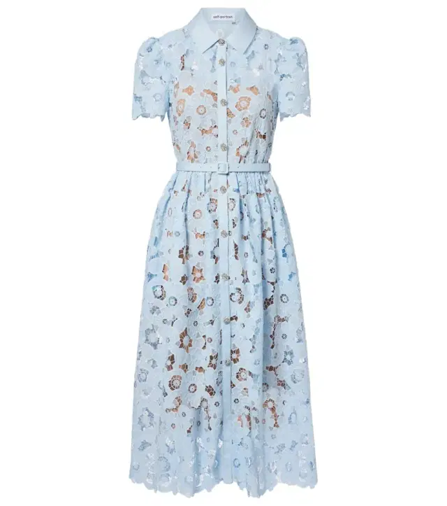Belted lace shirt dress