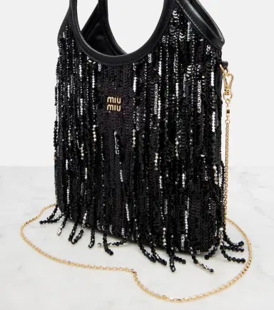 Miu Miu Ivy Medium embellished fringed satin shopper | Thumbnail 2