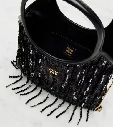 Miu Miu Ivy Medium embellished fringed satin shopper | Thumbnail 4