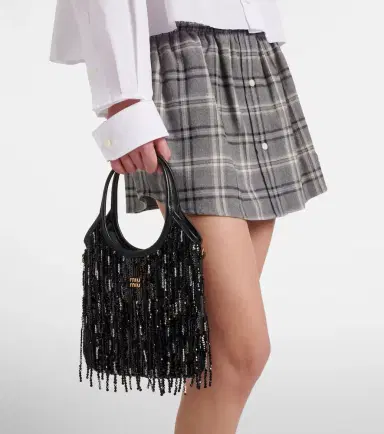 Miu Miu Ivy Medium embellished fringed satin shopper | Thumbnail 6