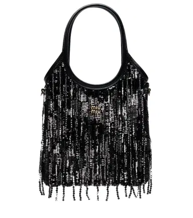 Miu Miu Ivy Medium embellished fringed satin shopper | Thumbnail 1