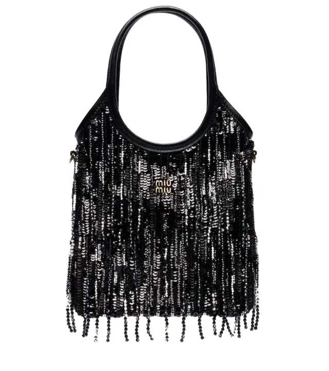 Miu Miu Ivy embellished fringed satin shopper
