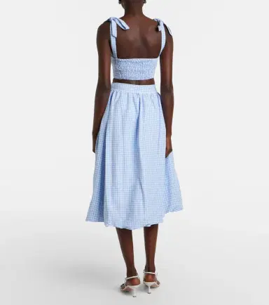 Bananhot Alba gingham cotton poplin midi skirt | Thumbnail 4
