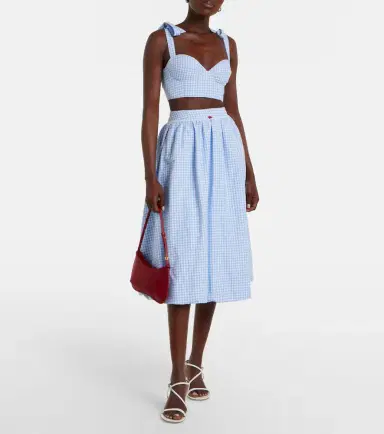 Bananhot Alba gingham cotton poplin midi skirt | Thumbnail 5