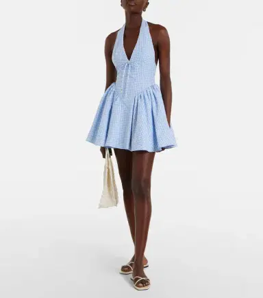 Bananhot Micaela gingham halterneck cotton minidress | Thumbnail 2