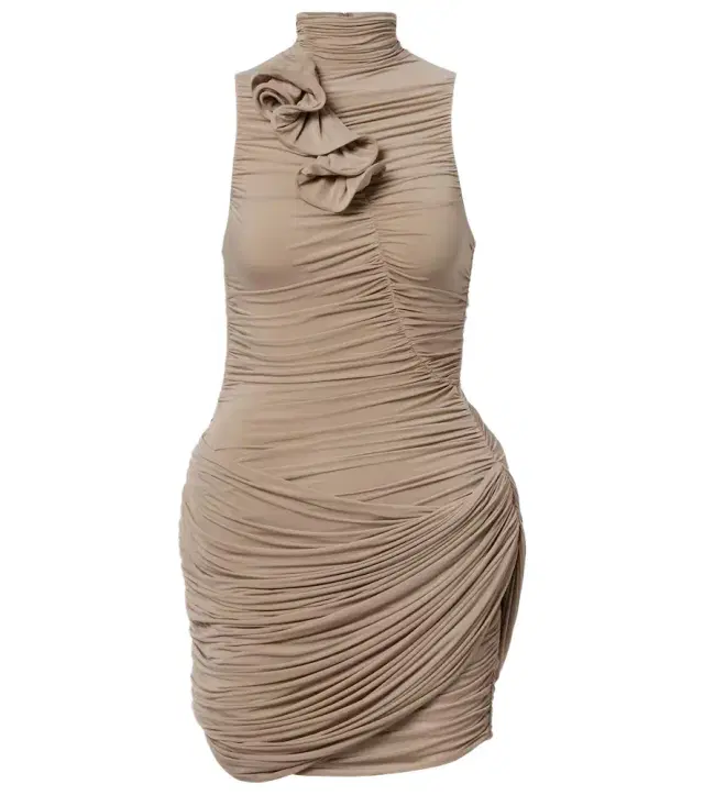 Floral-appliqué ruched minidress