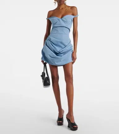 Magda Butrym Gathered off-shoulder denim minidress | Thumbnail 3