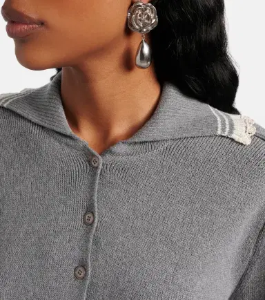 Magda Butrym Crochet-trimmed cotton and cashmere polo sweater | Thumbnail 4 Magda Butrym Crochet-trimmed cotton and cashmere polo sweater | Thumbnail 4