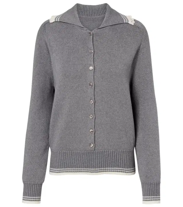 Crochet-trimmed cotton and cashmere polo sweater
