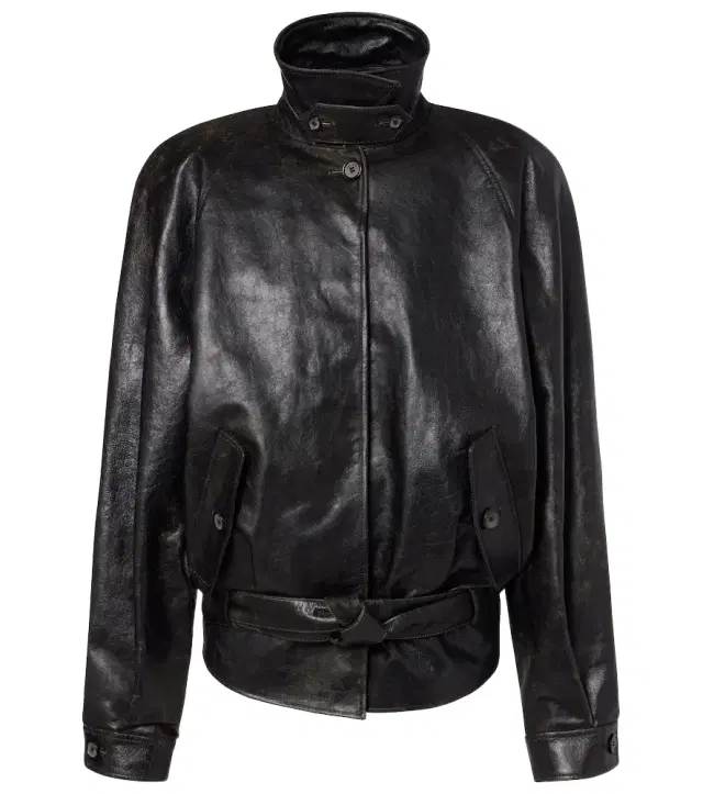 Belted leather jacket