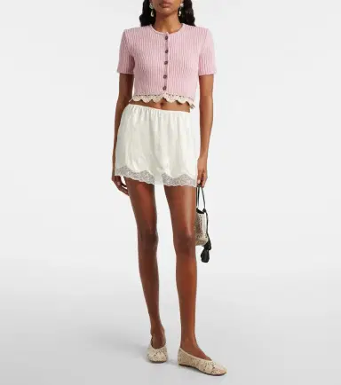 Magda Butrym Lace-trimmed silk satin miniskirt | Thumbnail 2