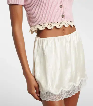 Magda Butrym Lace-trimmed silk satin miniskirt | Thumbnail 3