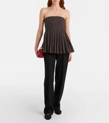 Proenza Schouler White Label Avine pleated peplum cotton top | Thumbnail 4