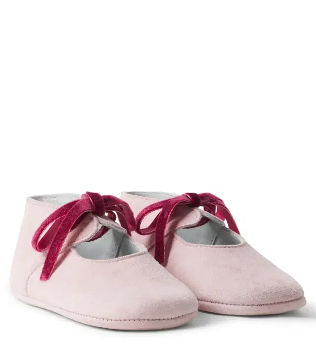 Baby velvet-trimmed suede booties