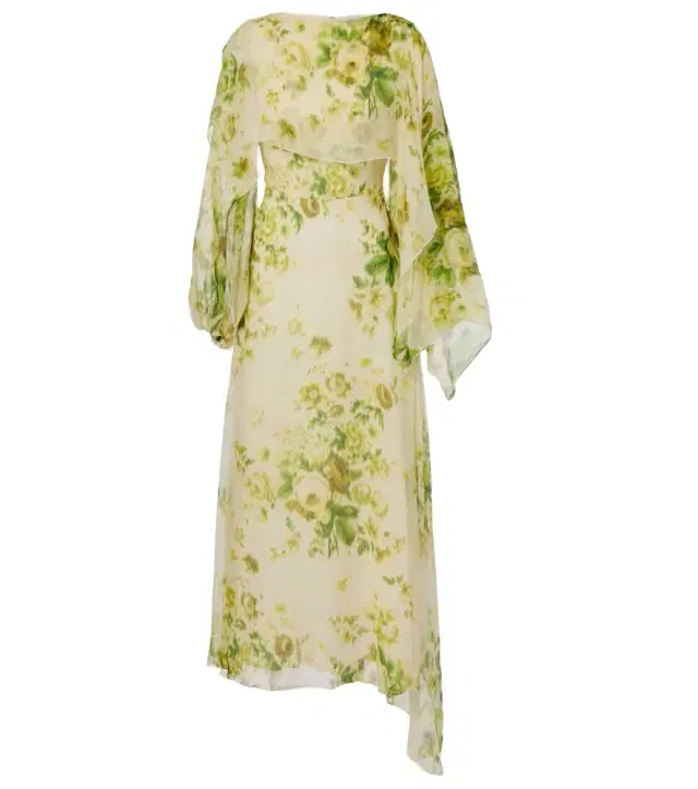 Draped floral silk creponne midi dress