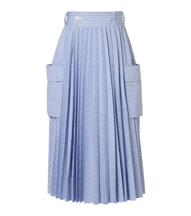 Striped cotton-blend midi skirt