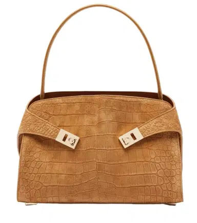 Ferragamo Hug Medium croc-effect suede shoulder bag | Thumbnail 1 Ferragamo Hug Medium croc-effect suede shoulder bag | Thumbnail 1