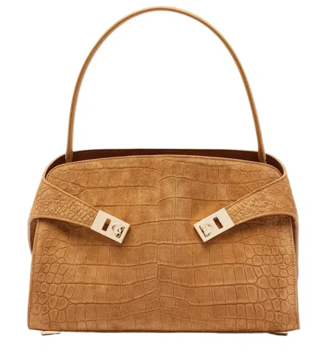 Hug Medium croc-effect suede shoulder bag