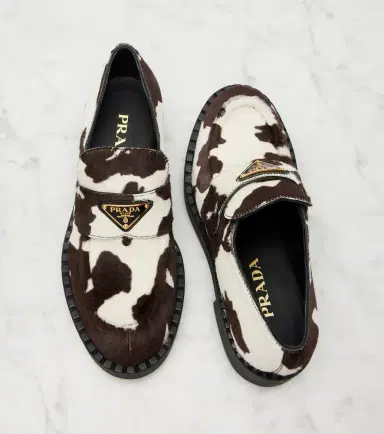 Prada Chocolate cow-print calf hair loafers | Thumbnail 2
