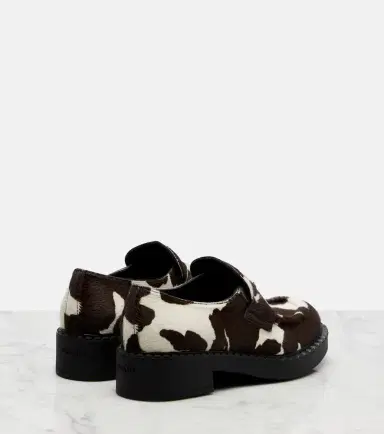 Prada Chocolate cow-print calf hair loafers | Thumbnail 3