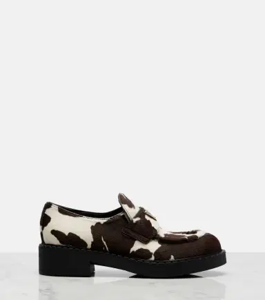 Prada Chocolate cow-print calf hair loafers | Thumbnail 4