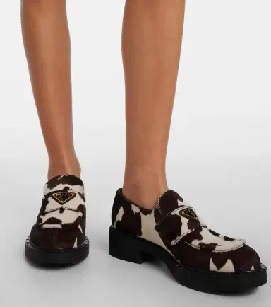 Prada Chocolate cow-print calf hair loafers | Thumbnail 5