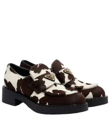 Prada Chocolate cow-print calf hair loafers | Thumbnail 1